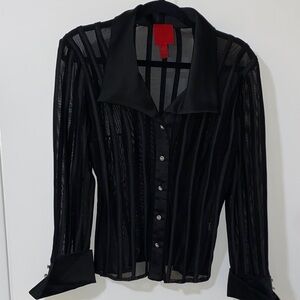 JS Collections Black Sheer Striped Blouse